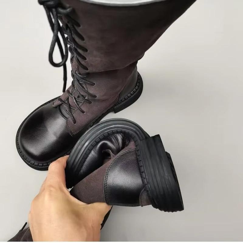 G&Zaco Luxury brand Knight Boots Genuine Leather Real Wool Women's Boots Knee-high Sheepskin Fur Anti Slip Thick Cotton Warm Lace Up Long Boots 3337
