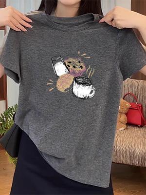 2026 Spring/Summer Women's Korean Style Dark Gray Round Neck Slimming Pure Cotton Short Sleeve T-shirt