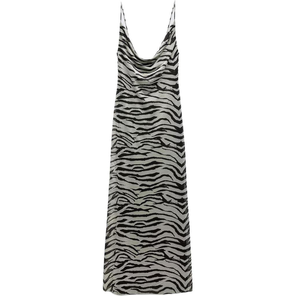 Zara Comfortable Minimalist Printed Silk Mesh Slip Dress Women