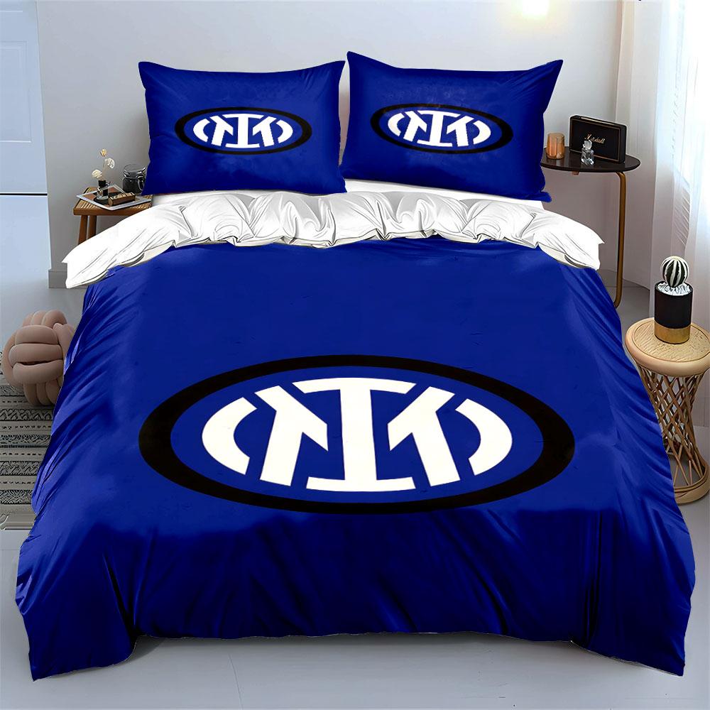 Blue Bedding Set with Interlocked White Logo Print Bedding Set Duvet Cover Pillowcases (1* Duvet Cover 2* Pillowcases Do Not Include Comforter)
