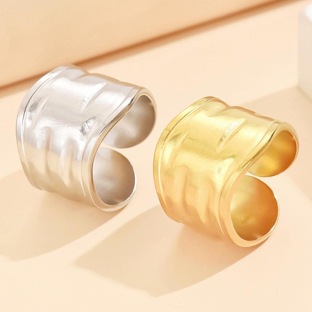 European and American Retro Women’s Wide Embossed Open Ring, 18K Gold Vacuum Plated Jewelry