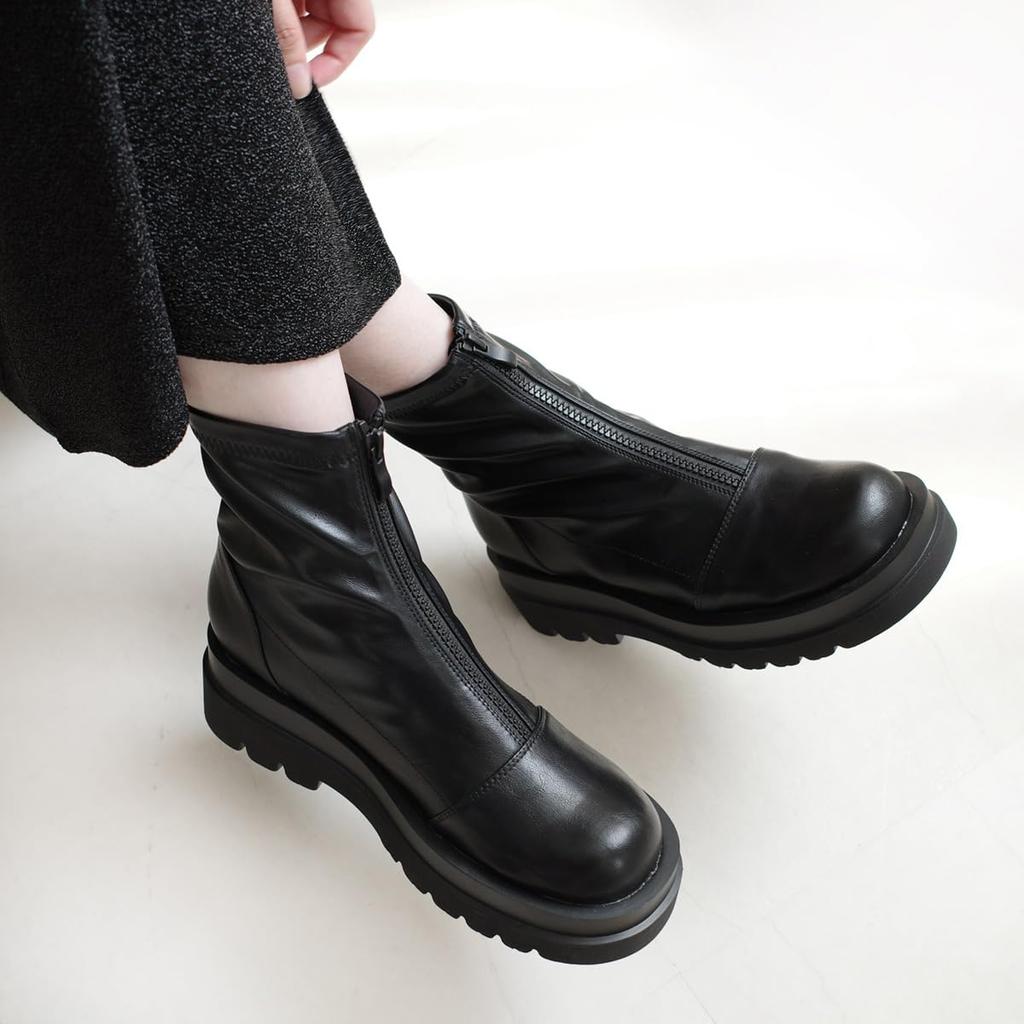 Ghete cu fermoar frontal pentru pistă scurtă SH214 Negru [AmiAmi], Ghete cu talpă groasă, Ghete cu talpă groasă, Ghete pentru femei, Negru, Talpă, (L (24,0 cm), (Neted))