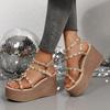 Fashion 2025 New Women Sandals Casual Roman Wedge Luxury Shoes Thick Sole High Heels Shoes Women Rivets Open Toe Platform Sandals Women