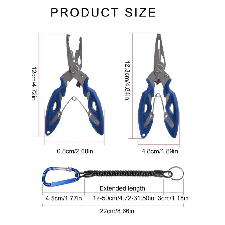 Fishing Pliers Gripper Hook Remover Stainless Fishing Tackle Tool Multifunctional Braid Line Cutter with Coiled Lanyard