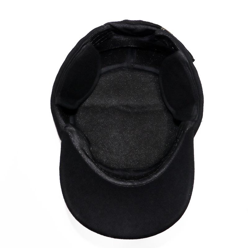 Middle-aged and Elderly Men's Hat Fleece-linedheattech Five-star Woolen Flat-top Hat with Upturned Brim Grandpa Ear Protection Cotton Hat for Men