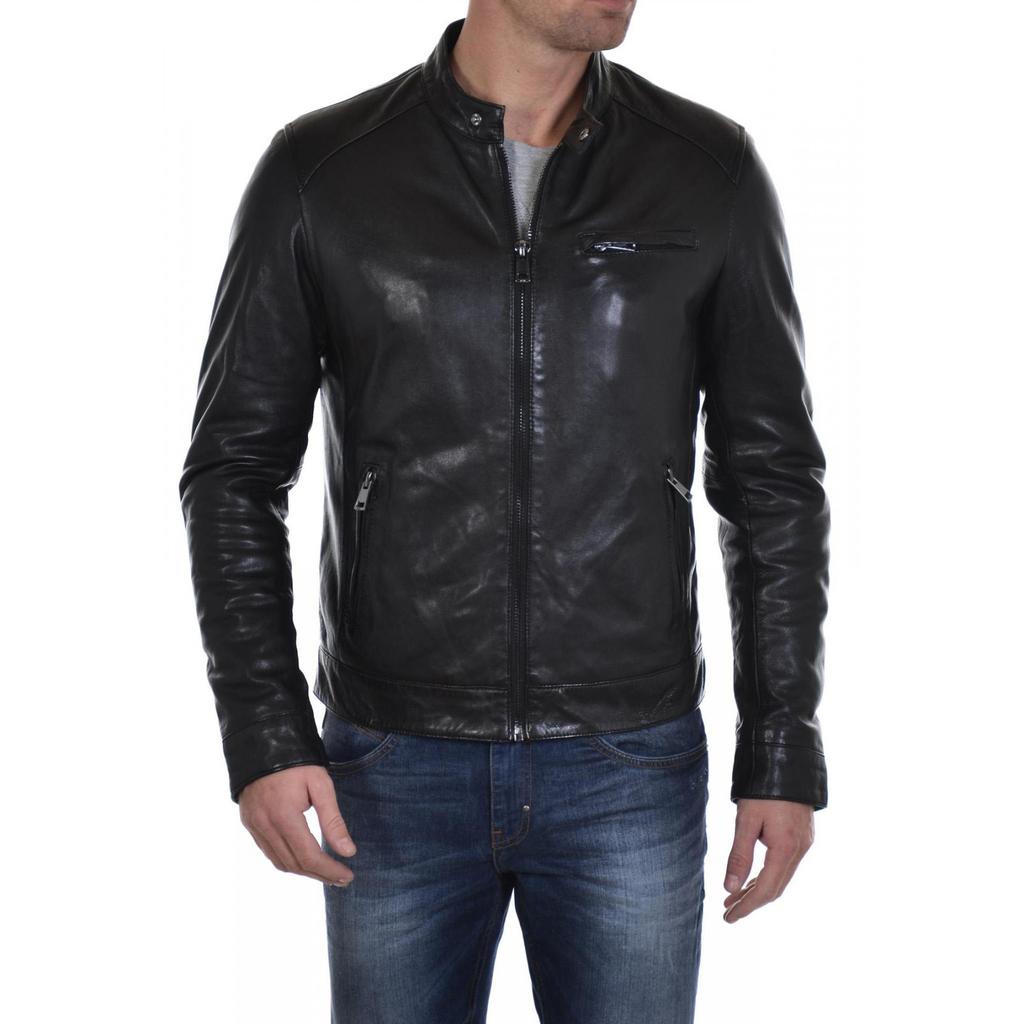 SkinOutfit Men's Genuine Lambskin Black Leather Jacket Stylish Motorcycle Bomber Biker Outerwear MJ 212