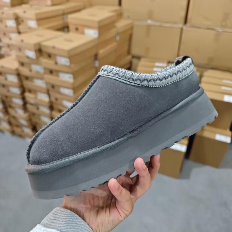 Anti-Slip Tazz Thick Bottom Mini Snow Boots Women's Winter Fleece Lined Warm Fur Slippers Toe Covering Slippers Cotton Shoes