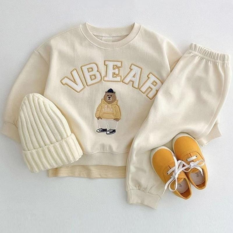 

Комплект толстовки и штанов из чистого хлопка для новорожденных в корейском стиле с мишкой - Повседневный мультяшный наряд для малыша 90 cm