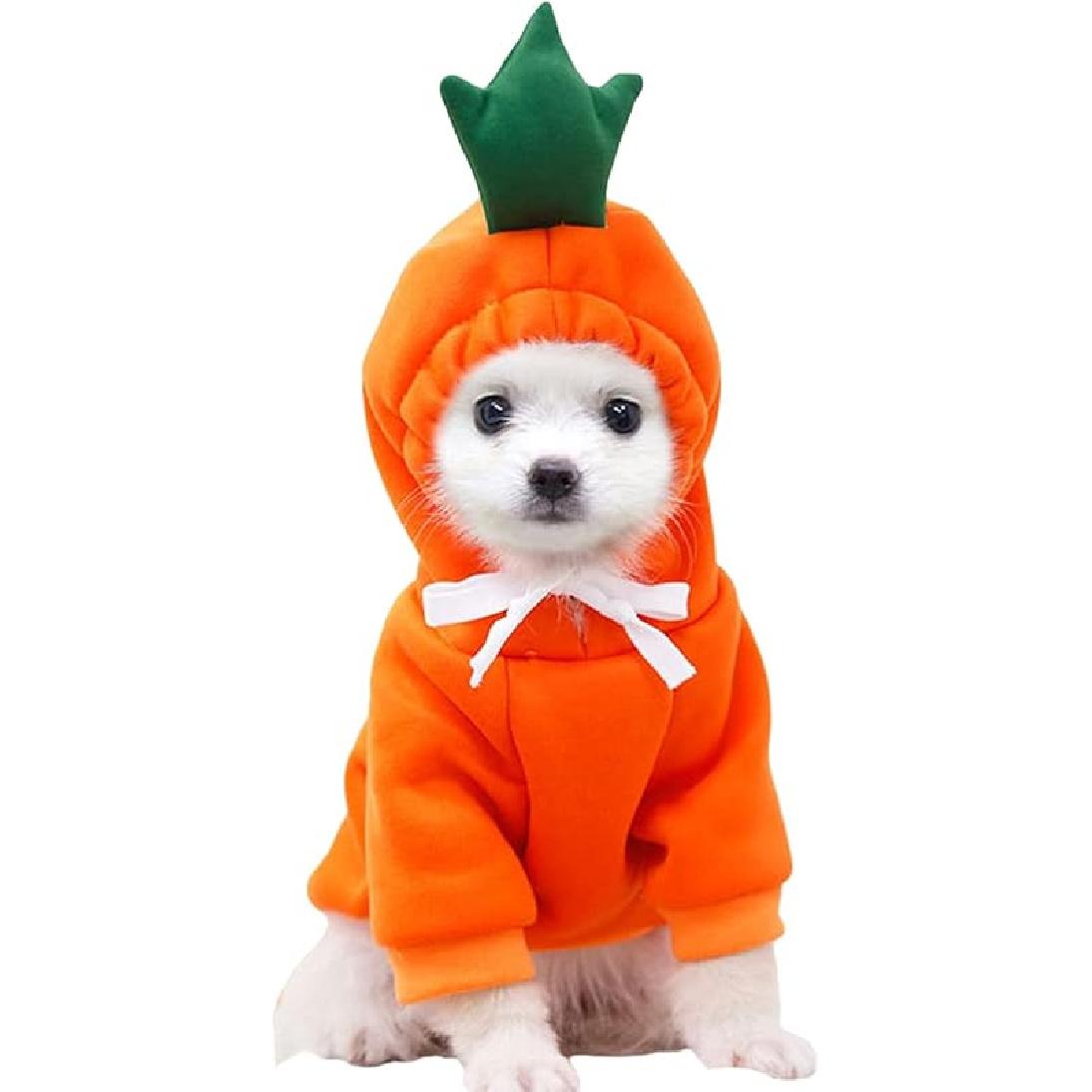 XIAOYU Carrot Pet Costume Christmas Dog Fun Fruit Hoodie Fleece Dog Sweatshirt for Halloween Cosplay Puppy Jumpsuit Cat Clothes(L) Small