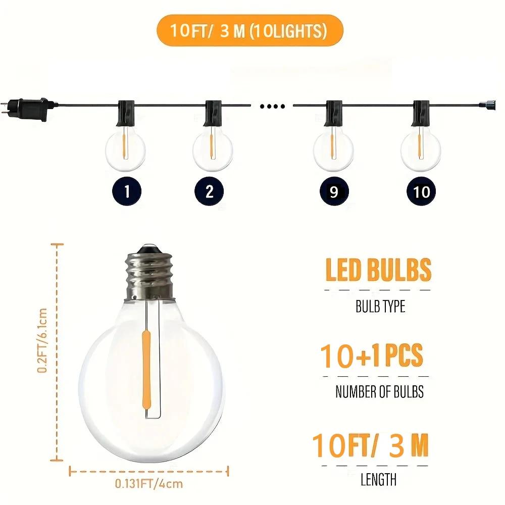 

Светодиодные гирлянды G40 в виде шаров, прозрачные, для улицы, водонепроницаемые IP44, винтажные лампочки для двора, террасы, сада, паба, украшения для рождественской вечеринки EU Plug