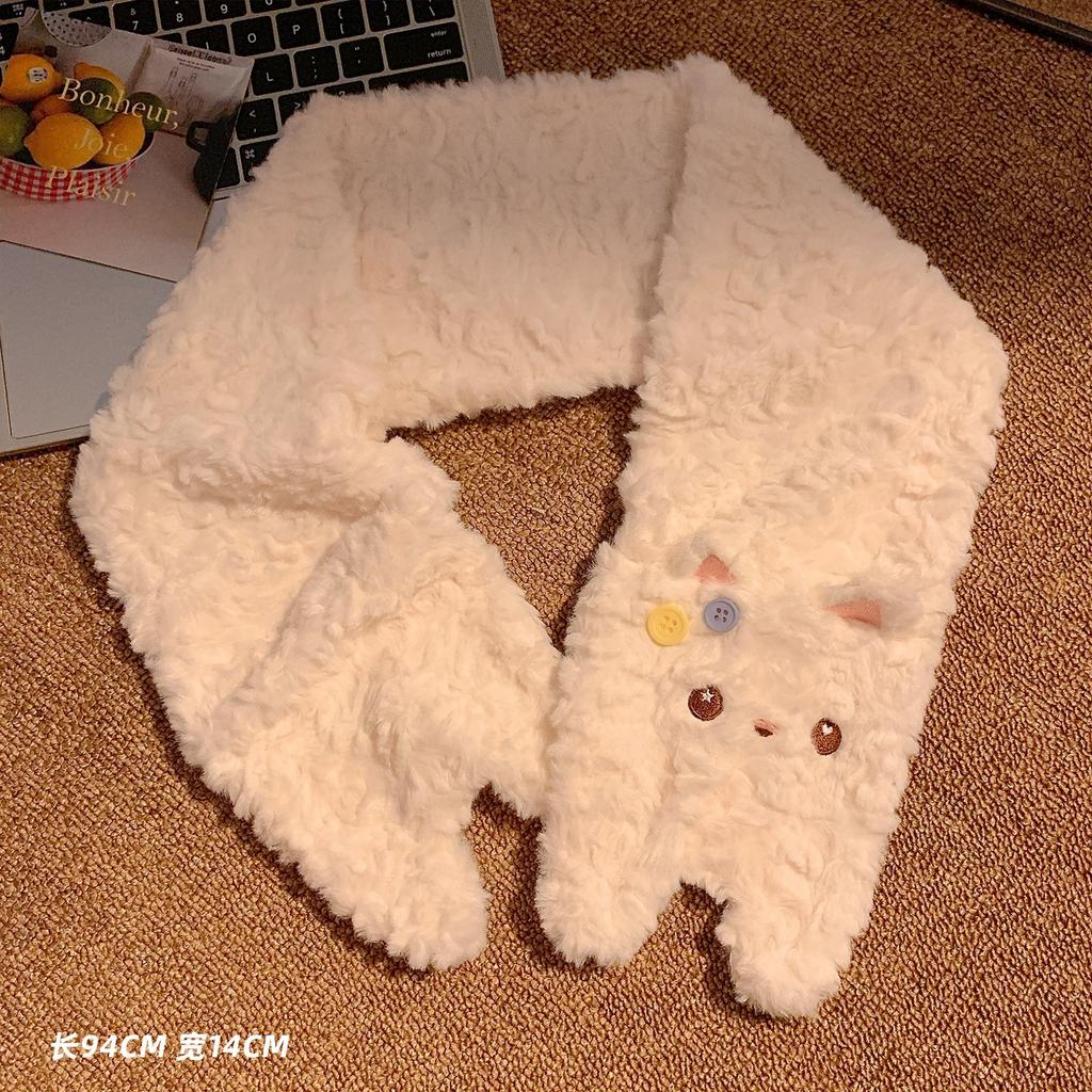 Plush neck protection scarf female winter warm cute cat plush thickened cycling antifreeze small scarf gloves set