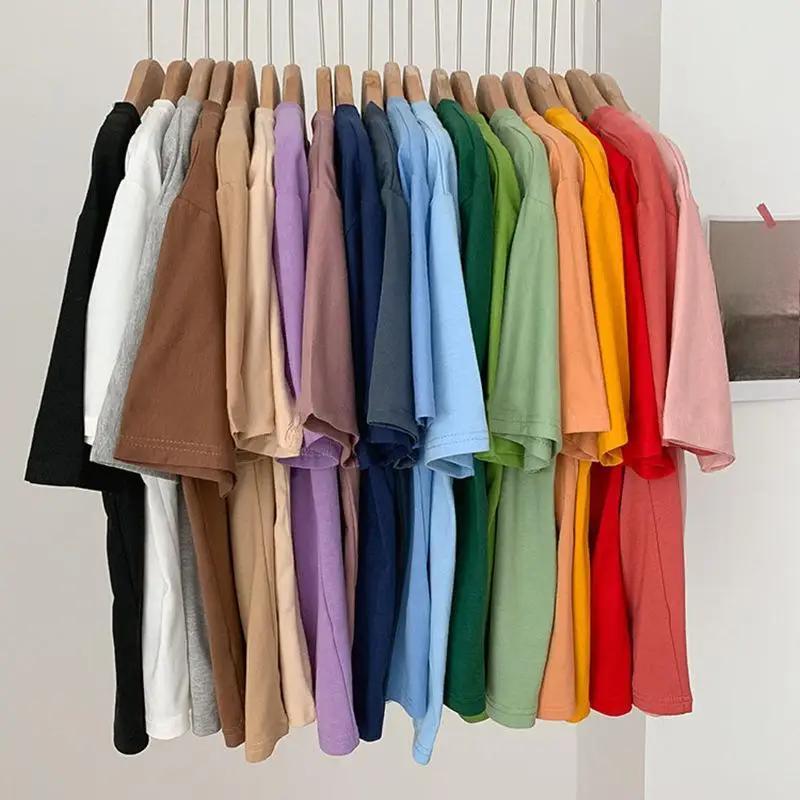 

Summer Solid Pure Cotton T-shirts Women Harajuku Oversized Short Sleeve Y2k Tops Unisex Korean Streetwear Casual Basic T Shirt Female Good Quality M білий