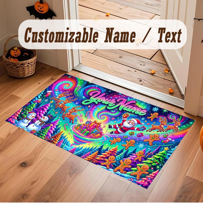 Christmas Theme Soft Crystal Velvet Rug Custom Name & Text Print Non Slip Floor Rug for Bedroom Living Room