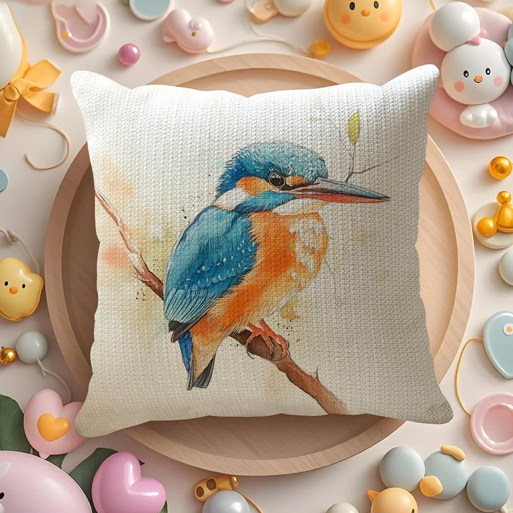 Kingfisher Watercolor Painting Pillow Case Pattern Printed Pillowcase For Living Room Sofa Cushion Cover Bedroom Decor