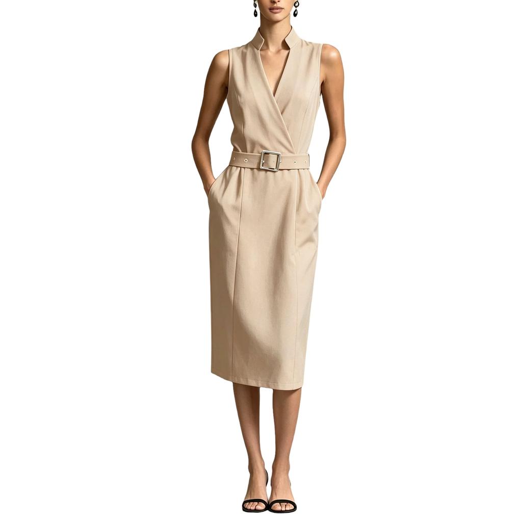 Women's Sleeveless Dress with Pockets and Belt, Casual Summer Outfit