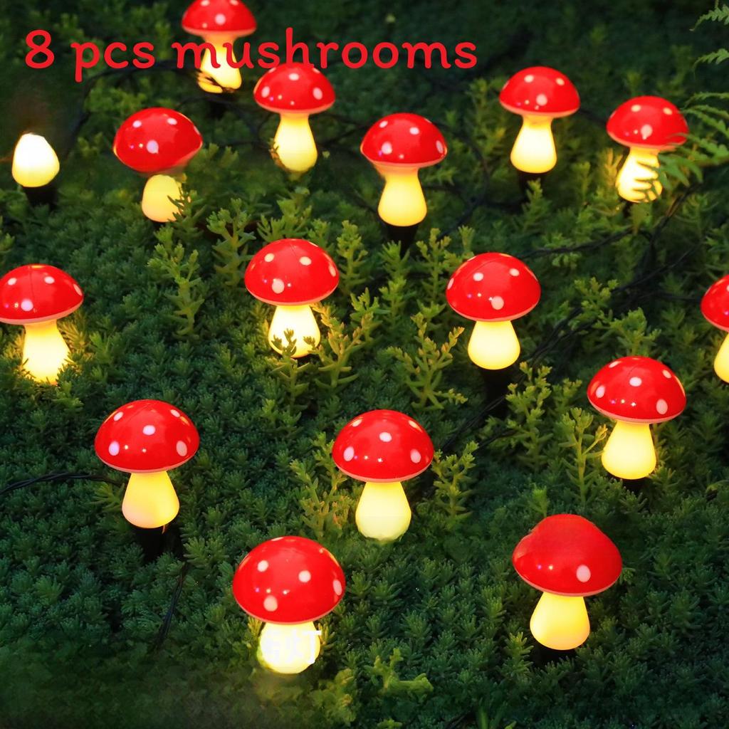Solar Mushroom Garden Lights With 8 Modes For Outdoor Pathway Decor Red