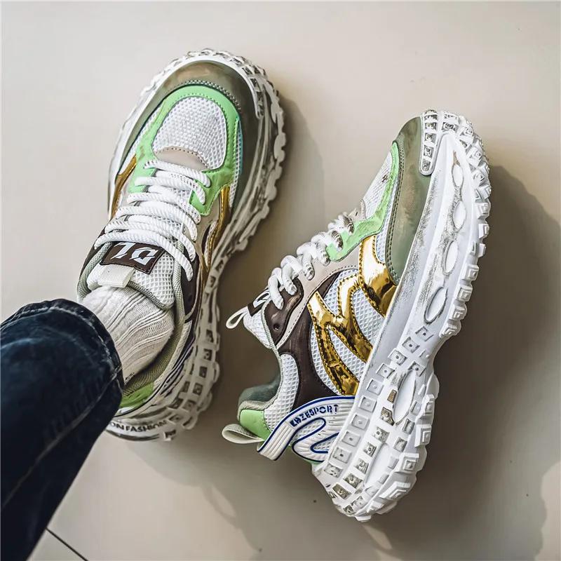 Men's Mesh Thick Soled Tire Shoes Casual Sports Shoes Wear-resistant Lightweight Comfortable Breathable Fashionable and Trendy