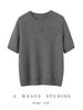 Women's Cashmere Mulberry Silk Round Neck Short Sleeve Knit Top, Plain Color, Loose-Fit, Three-Quarter Sleeve Sweater.