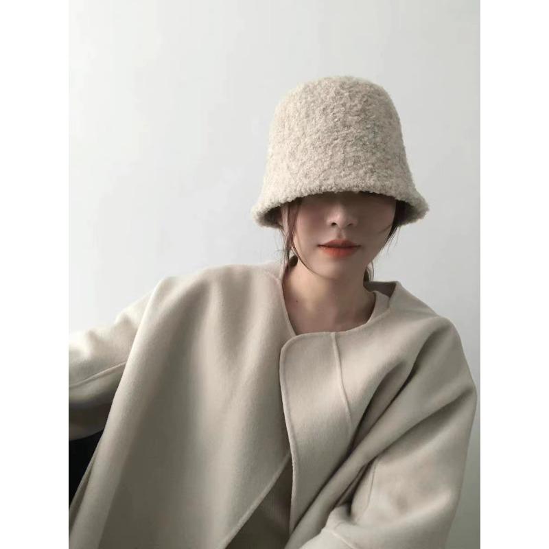 

Senior Desk Lamp Hat Girl Temperament Simple and Elegant Color Basin Hat Winter Warmth Without Makeup Covers Face Bucket Hat Fisherman Hat 55-59/cm Adjustable