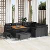 12-piece Garden Sofa Set with Cushions Black Poly Rattan Acacia, 2-seater Garden Sofa with Storage 3364244