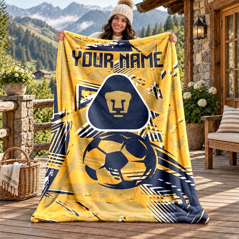 Club Universidad Nacional Pumas Custom Name Flannel Blanket Personalized Soft Warm Plush Throw Blanket Customized Gift for Family Friends