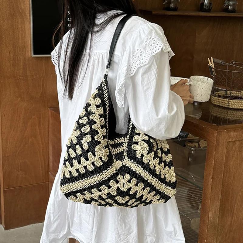 Summer Beach Straw Women Hollow Out Female Vacation Shoulder Bags Hand Woven Seaside Tote Bag Ladies Knitted Handbags