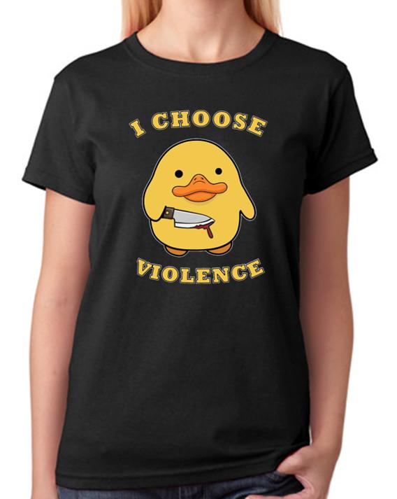 I Choose Violence T-Shirt Angry Duck Knife Blood Tee Ladies Womens Top XL