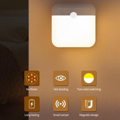 Wiederaufladbare LED-Nachtlichtlampe mit Bewegungssensor für den Notfall, Schlafzimmer, Küche, Badezimmer, Treppenhaus, Flur, weiße kabellose USB-Lampe