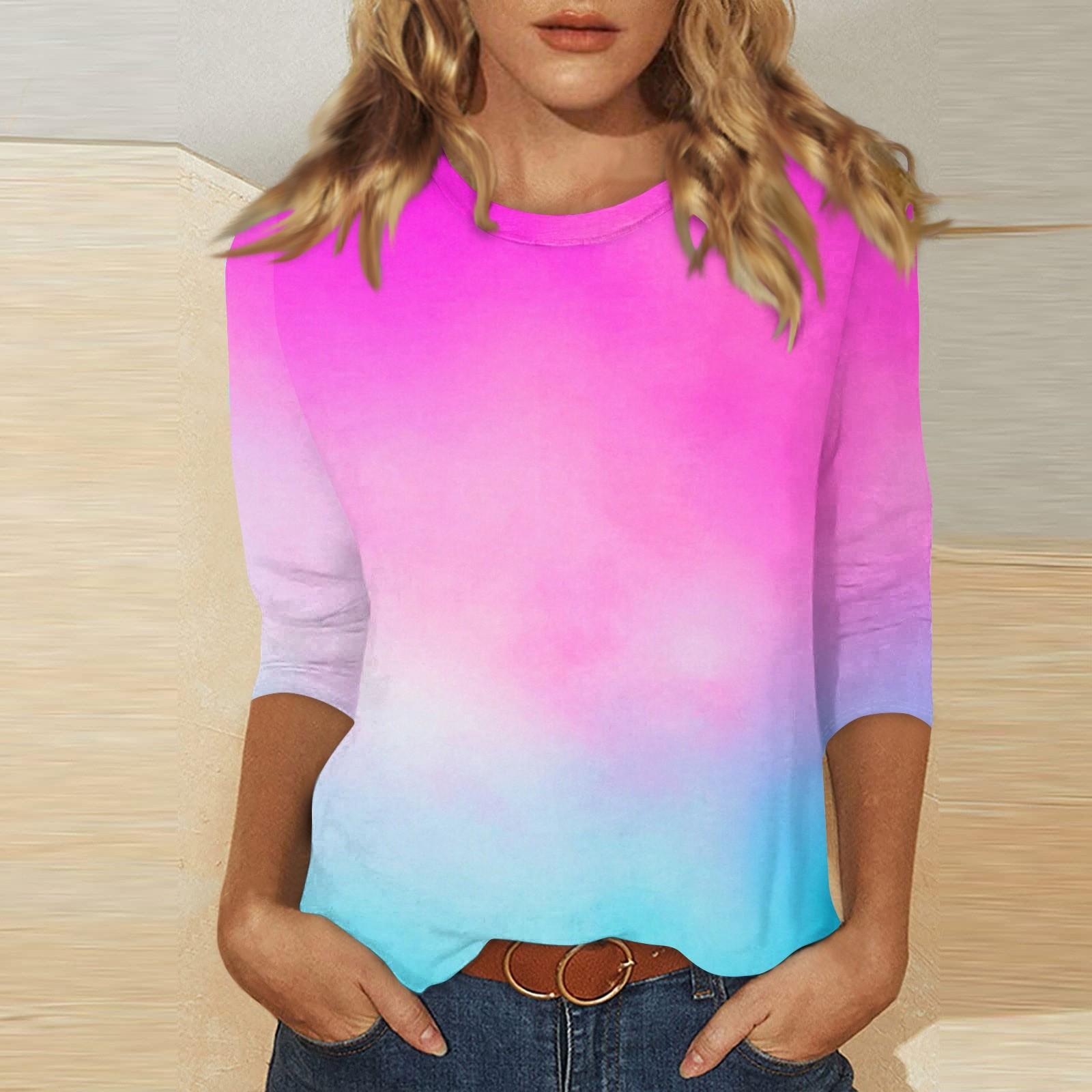 

Women s O-neck 3/4 Sleeve Print Ed Top XXL