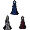 Long Hooded Sleeved Dress Draw In Waist Printed Court Skirt Cosplay Costume