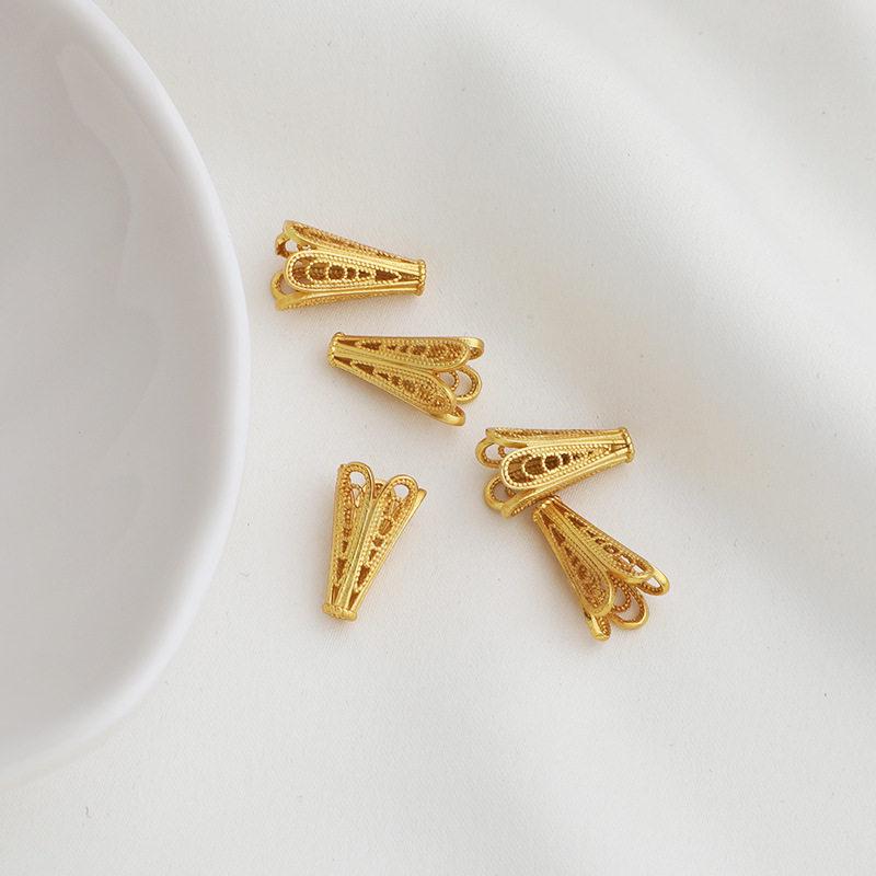 Gold-Plated Trumpet Flower Tassel Jewelry Bead Base for DIY Crafts