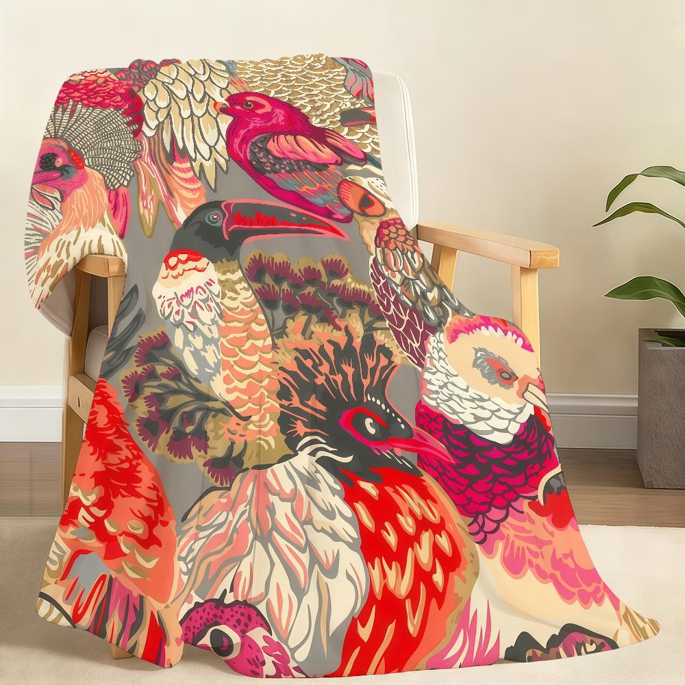 Court-Style Jacquard Rose Red Parrot Blanket Soft Throw Blanket for Home Bedroom Bed Sofa Picnic Travel Office Rest Blanket Gift