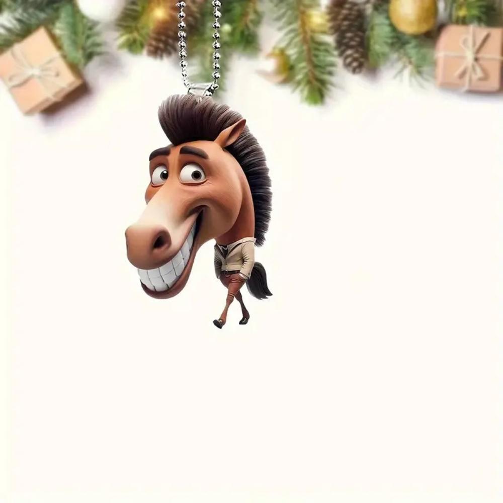 Kreatywny akrylowy wisiorek 2D z koniem z dużymi ustami, nowy transgraniczny płaski wisiorek na lusterko wsteczne samochodu, wisiorek domowy na święta