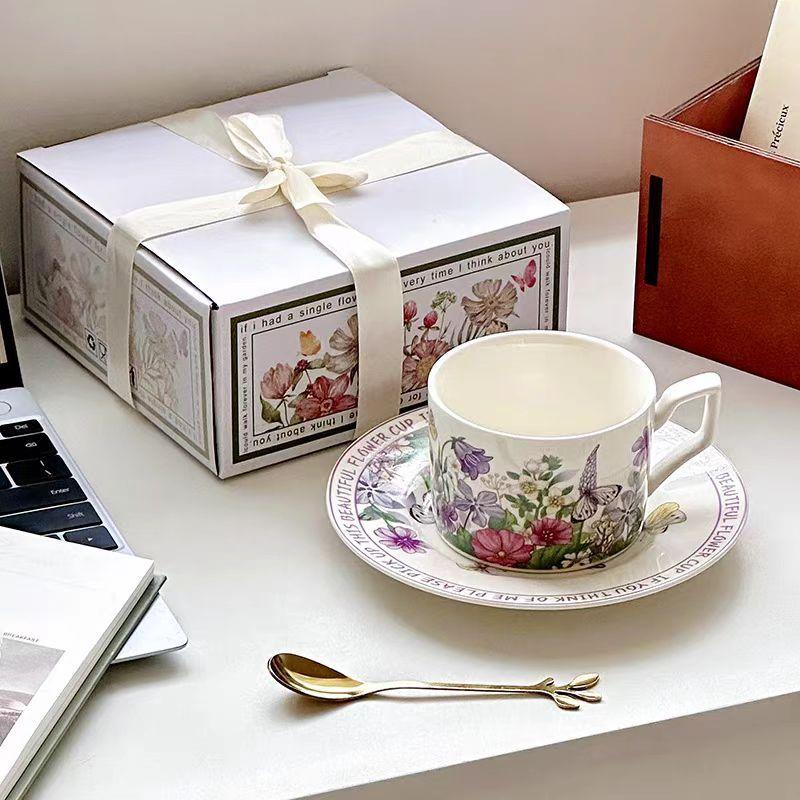 

Французский высококачественный фиолетовый кофейный набор из чашки и блюдца, керамическая чашка для питья, послеобеденный чай для девочек 240ml