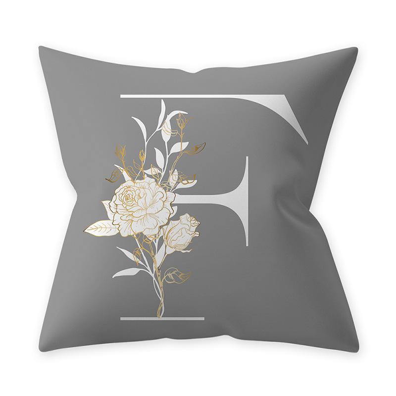 Decorative 45x45 Letter Gray Cushion Customizable Polyester Throw Pillow White Yellow Flowers Pillowcase Nordic Home Decor