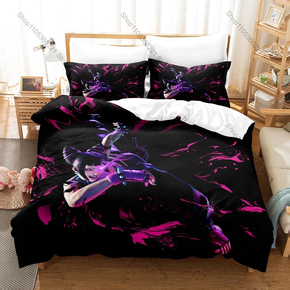 Personality Juri Han Bedding Set New Duvet Cover Pillowcase Street Fighter Game Anime Style Soft Bed Set Twin Full Queen King