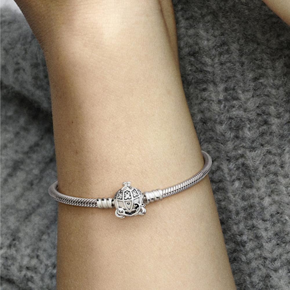Original  Silver Cinderella Pumpkin Coach Clasp Bracelet for Women Birthday Jewelry Gift Fashion Brand DIY Bracelets