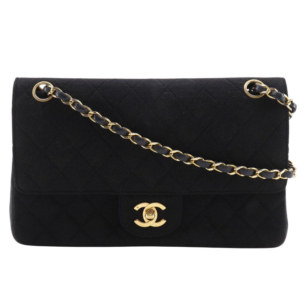 

CHANEL Matelasse25 Shoulder Bag Double flap Double chain black cotton/leather Women Used