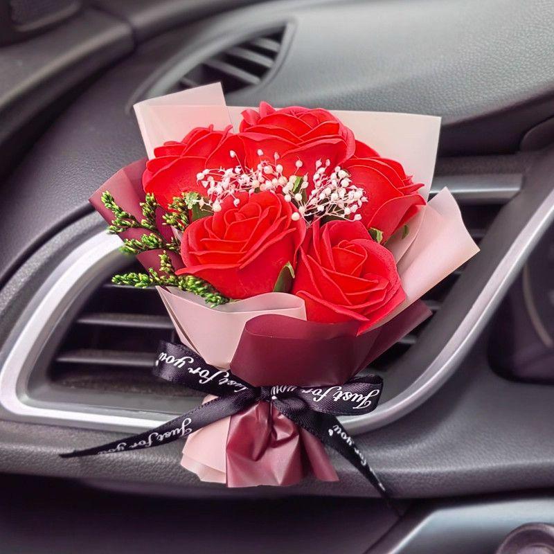 Car-Mounted Flower Bouquet Aromatherapy for Women, High-End Car Interior Decoration, Air Conditioning Vent Diffuser Stone Decoration Perfume