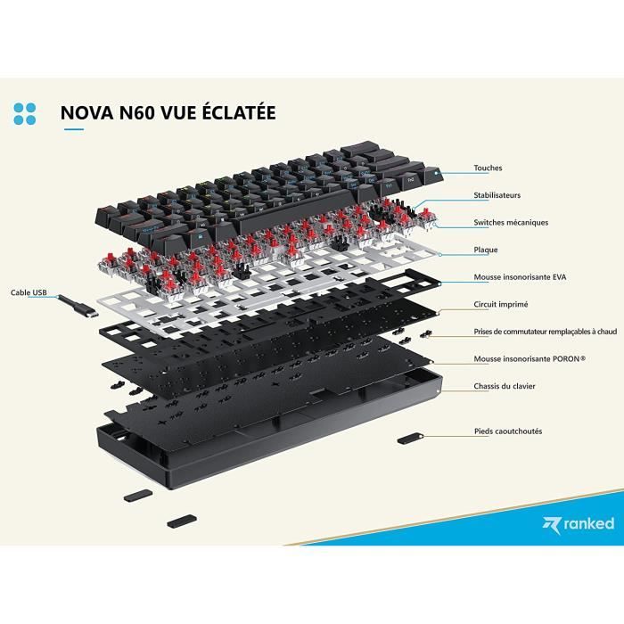 Clavier Mécanique Gaming - Ranked - N60 Nova - Hot Swap - RGB - AZERTY Français