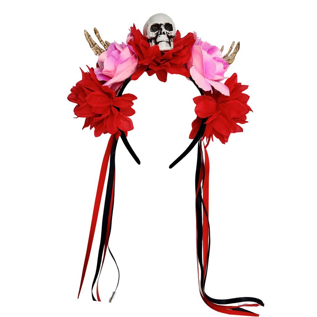 Halloween Colorful Flower Skeleton Hand Skull Headband Resin Party Hair Accessory For Adults Kids Costume Party Decoration