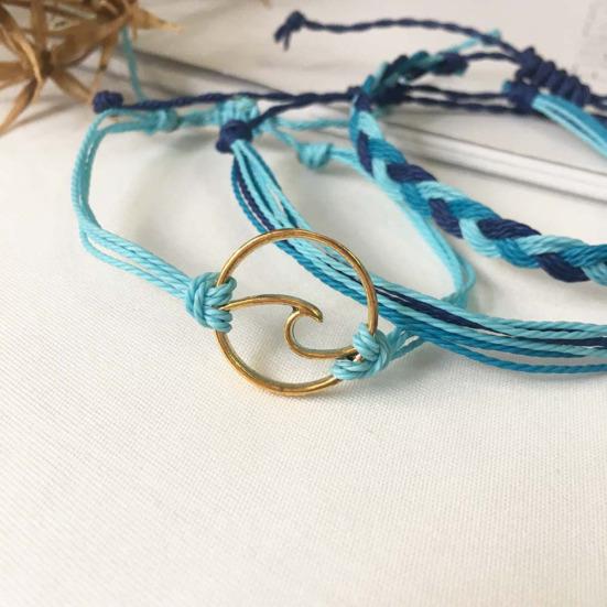 3Pcs Women Summer Beach Sea Wave Strand Bracelet Adjustable Bangle Jewelry Gift