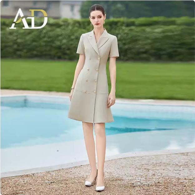 

Элегантный женский двубортный комбинезон-платье-пиджак серого абрикосового цвета L