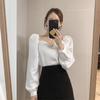 Koreanische Chic Lange Hülse Lose Shirt Frauen Einfarbig Einfache Puff Sleeve Shirts Tops Mode Frauen Bluse Weißes Hemd 13528