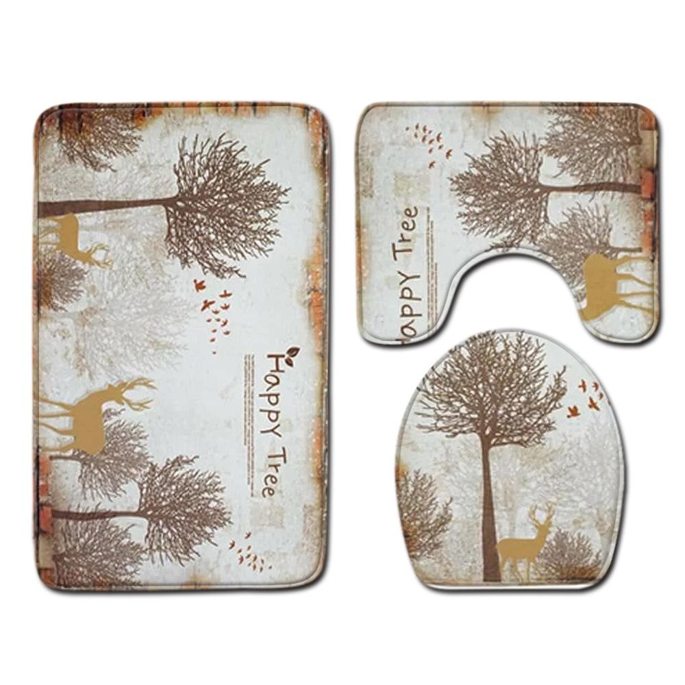 Peony Toilet Three-Piece Bathroom Floor Mat Doormat Combination