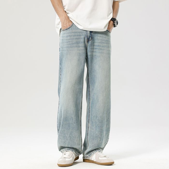 Summer New Lyocell Tencel Jeans Men's Trendy Brand Simple Versatile Loose Casual Straight Pants