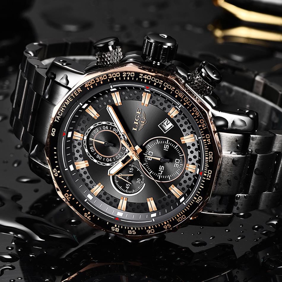 LIGE Men's Multi-function Waterproof Steel Watch with Calendar