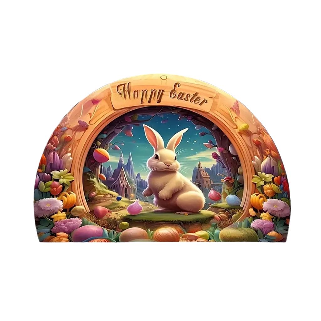 Happy Easter Doormat Outdoor Natural Rabbits Welcome Non- Front Mat Decorative Rugs For Indoor Home Farmhouses Entrance Porch Easter Day Party Decor