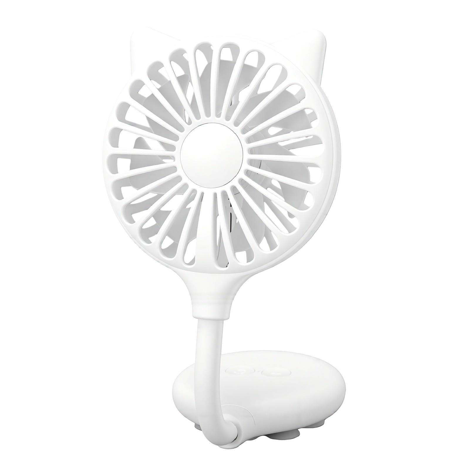 Cat Ear Mini Fan 3 Speed Settings Flexible Neck Suction Cup Base USB Rechargeable Portable Fan White