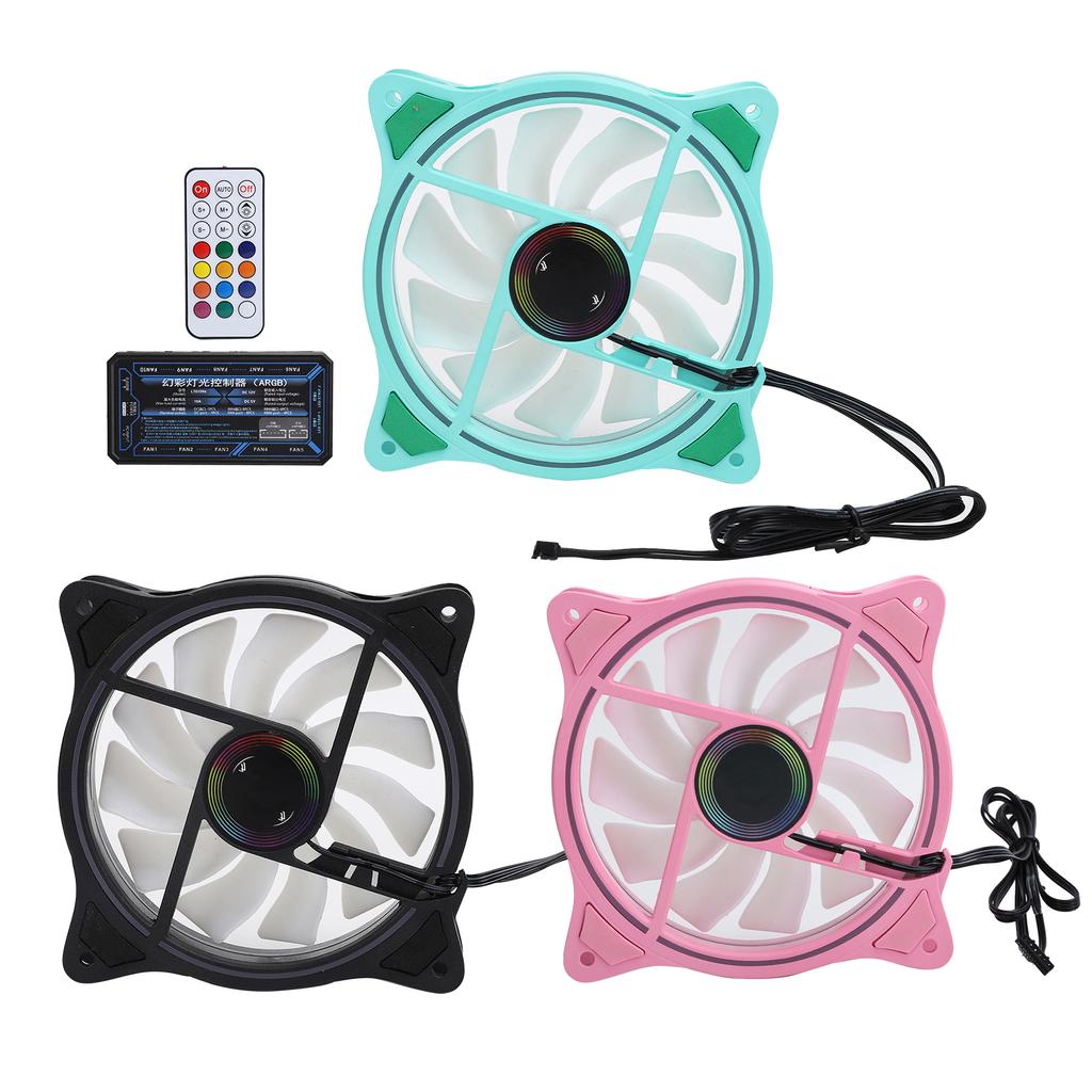 3Pcs Cooling Fans ARGB Controller 11 Fan Blades Silent Computer Air Cooler 1200rpm 12VGreen Black Pink